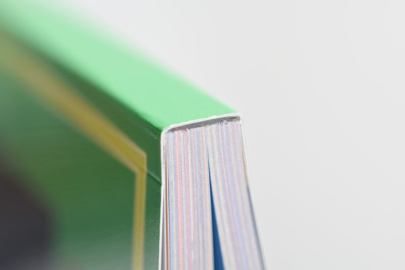 A close up photo of a perfect-bound book.
